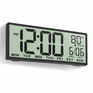 Large Digital Wall Clock Battery Operated, Wall Clock with Big Numbers LCD Display, Digital Clock with Date Day Temperature, Alarm, Auto DST, Clocks for Classroom, Office, Bedroom, Elderly- Black Large Digital Wall Clock Battery Operated, Wall Clock with Big Numbers LCD Display, Digital Clock with Date Day Temperature, Alarm, Auto DST, Clocks for Classroom, Office, Bedroom, Elderly- Black