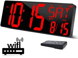 Large Digital Wall Clock WiFi Sync, 16.5 in Large Display Wall Clock with Temperature/Date/Week, LED Big Digital Timer Clock with Remote Control, Alarm Clock for Home and Office, Auto-dimming Large Digital Wall Clock WiFi Sync, 16.5 in Large Display Wall Clock with Temperature/Date/Week, LED Big Digital Timer Clock with Remote Control, Alarm Clock for Home and Office, Auto-dimming