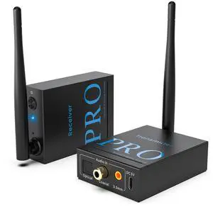 2.4GHz Wireless Audio Transmitter and Receiver (1 TX+1 RX), HiFi Audio, 20ms Low Latency, 328ft Long Range Wireless Kit for Speaker/Stereo/Soundbar, Optical/Coaxial/3.5mm(RCA) Ports 2.4GHz Wireless Audio Transmitter and Receiver (1 TX+1 RX), HiFi Audio, 20ms Low Latency, 328ft Long Range Wireless Kit for Speaker/Stereo/Soundbar, Optical/Coaxial/3.5mm(RCA) Ports