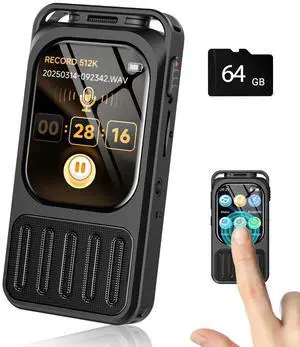 64GB Digital Voice Recorder with 2" Touchscreen & Bluetooth, 3072Kbps HD Dual Mic Audio Recording Device with Playback, Password, A-B Repeat, MP3 for Lectures, Meetings, Interviews 64GB Digital Voice Recorder with 2" Touchscreen & Bluetooth, 3072Kbps HD Dual Mic Audio Recording Device with Playback, Password, A-B Repeat, MP3 for Lectures, Meetings, Interviews