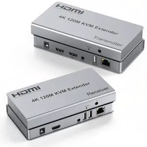 4K HDMI KVM USB Extender, 393ft Over Cat6, with Both Audio Port, Loop Out, IR, HDMI Over Ethernet, Keyboard Mouse Extension for PC, DVR, NVR, TV, Monitor, Projector 4K HDMI KVM USB Extender, 393ft Over Cat6, with Both Audio Port, Loop Out, IR, HDMI Over Ethernet, Keyboard Mouse Extension for PC, DVR, NVR, TV, Monitor, Projector