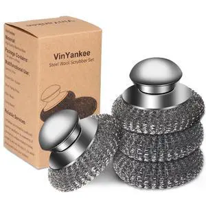 4pcs Steel Wool Scrubber with Replacement Wire Sponge Pads Set, Stainless Steel Scrubber with Handle for Scouring Stubborn Messes from Cast Iron, Pots, Pans, Grill, Stoves, Sink(2 Scrubber+2 Pads) 4pcs Steel Wool Scrubber with Replacement Wire Sponge Pads Set, Stainless Steel Scrubber with Handle for Scouring Stubborn Messes from Cast Iron, Pots, Pans, Grill, Stoves, Sink(2 Scrubber+2 Pads)
