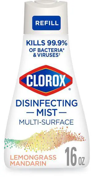 Clorox Disinfecting Mist Refill, Multi-Surface Disinfectant, Household Essentials, Lemongrass Mandarin, 16 Fluid Ounces Clorox Disinfecting Mist Refill, Multi-Surface Disinfectant, Household Essentials, Lemongrass Mandarin, 16 Fluid Ounces