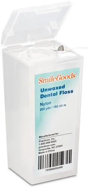 Practicon SmileGoods Unwaxed 200 Yard Dental Floss, Shred Resistant Nylon, Noncoated, Wax Less, Wax Free Floss, 1 Pack Practicon SmileGoods Unwaxed 200 Yard Dental Floss, Shred Resistant Nylon, Noncoated, Wax Less, Wax Free Floss, 1 Pack