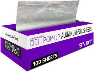 Pre-Cut Deli Aluminum Foil Sheets,100 Count - Heavy Duty 9x10' Pop Up Sheet for Burrito, Hot Dogs & Sandwiches Pre-Cut Deli Aluminum Foil Sheets,100 Count - Heavy Duty 9x10' Pop Up Sheet for Burrito, Hot Dogs & Sandwiches