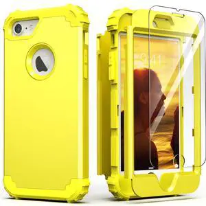 IDweel Heavy Duty Hybrid Hard PC Cover Soft Silicone Bumper Full Body Case for iPhone 8/7, Yellow with Screen Protector IDweel Heavy Duty Hybrid Hard PC Cover Soft Silicone Bumper Full Body Case for iPhone 8/7, Yellow with Screen Protector