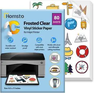 Printable Vinyl Sticker Paper for Inkjet Printer - Self Adhesive Frosty Clear Waterproof Sticker Paper - 80 Sheets 8.5x11 - Easy Cut & Peel, Premium Quality Sticker Printer Paper for Crafts, Decals Printable Vinyl Sticker Paper for Inkjet Printer - Self Adhesive Frosty Clear Waterproof Sticker Paper - 80 Sheets 8.5x11 - Easy Cut & Peel, Premium Quality Sticker Printer Paper for Crafts, Decals