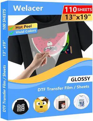 DTF Transfer Film 13"x19" 110 Sheets for Sublimation or DTF Inkjet Printers, Single-Sided Matte PET Heat Transfer Paper, Direct Printing on T-Shirt and All Color Fabrics DTF Transfer Film 13"x19" 110 Sheets for Sublimation or DTF Inkjet Printers, Single-Sided Matte PET Heat Transfer Paper, Direct Printing on T-Shirt and All Color Fabrics