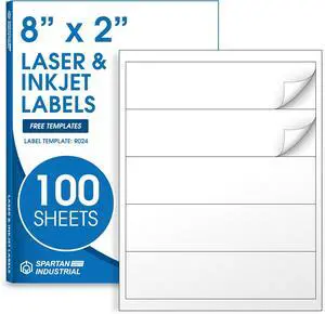 8" X 2" Matte White Printable Water Bottle Labels (100 Sheets, 500 Stickers) NOT Waterproof Bottle Wrap Around Stickers for Laser & Inkjet Printers - Spartan Industrial Template R024 8" X 2" Matte White Printable Water Bottle Labels (100 Sheets, 500 Stickers) NOT Waterproof Bottle Wrap Around Stickers for Laser & Inkjet Printers - Spartan Industrial Template R024