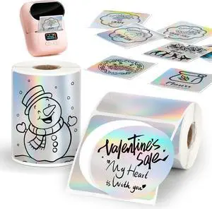 HuiJuKeJi 2 Rolls Holographic Silver Thermal Labels Paper for Phomemo M110 M200 M220 M221,50x50MM RoundSquare,Waterproof Self-Adhesive Mini Printer Laser Stickers for DIY Glitter Labels/Thanks Card HuiJuKeJi 2 Rolls Holographic Silver Thermal Labels Paper for Phomemo M110 M200 M220 M221,50x50MM RoundSquare,Waterproof Self-Adhesive Mini Printer Laser Stickers for DIY Glitter Labels/Thanks Card