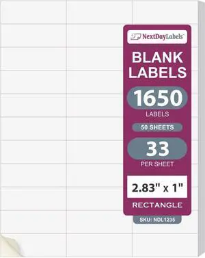 NextDayLabels 2.83x1 Inch Rectangle Stickers White Blank Labels for Laser Inkjet Printer - 33 Per Sheet Self-Adhesive Address Mailing Barcode Made in USA - 1650 Labels NextDayLabels 2.83x1 Inch Rectangle Stickers White Blank Labels for Laser Inkjet Printer - 33 Per Sheet Self-Adhesive Address Mailing Barcode Made in USA - 1650 Labels