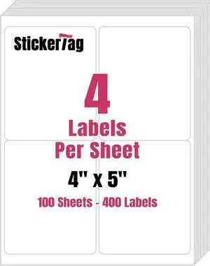 4UP 4" x 5" Shipping Labels, Address Mailing Labels Self Adhesive Sticker Labels Compatible with Laser & Inkjet Printers (100 Sheets,400 Labels) 4UP 4" x 5" Shipping Labels, Address Mailing Labels Self Adhesive Sticker Labels Compatible with Laser & Inkjet Printers (100 Sheets,400 Labels)