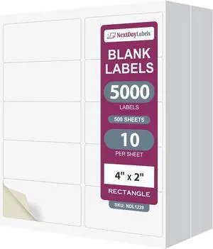 NextDayLabels 4x2 Inch Rectangle Stickers White Blank Labels for Laser Inkjet Printer - 10 Per Sheet Self-Adhesive Product Barcode Inventory Made in USA - 5,000 Labels NextDayLabels 4x2 Inch Rectangle Stickers White Blank Labels for Laser Inkjet Printer - 10 Per Sheet Self-Adhesive Product Barcode Inventory Made in USA - 5,000 Labels