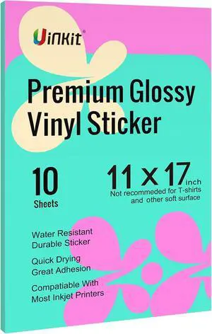 Uinkit 10 Sheets Premium Glossy Printable Vinyl Sticker Paper for Inkjet & Laser Printers - Waterproof, Quickly-Dries for Pet Photos & Kids Crafts, Tear-Resistant Decals (Menu Size 11"x17") Uinkit 10 Sheets Premium Glossy Printable Vinyl Sticker Paper for Inkjet & Laser Printers - Waterproof, Quickly-Dries for Pet Photos & Kids Crafts, Tear-Resistant Decals (Menu Size 11"x17")