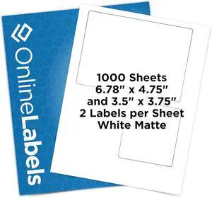 Online Labels 6.78 x 4.75 and 3.5 x 3.75 Shipping Labels - Compatible with USPS Click-N-Ship - Pack of 1,000 Sheets - Inkjet/Laser Printer Online Labels 6.78 x 4.75 and 3.5 x 3.75 Shipping Labels - Compatible with USPS Click-N-Ship - Pack of 1,000 Sheets - Inkjet/Laser Printer