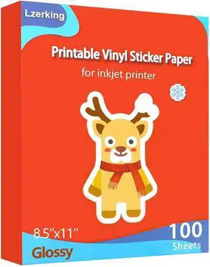 Lzerking Printable Vinyl Sticker Paper 100 Sheets Waterproof & Quick Dry, Glossy White, for Inkjet & Laser Printers, Compatible with Cricut, 8.5x11 Bulk Pack for DIY & Small Business Lzerking Printable Vinyl Sticker Paper 100 Sheets Waterproof & Quick Dry, Glossy White, for Inkjet & Laser Printers, Compatible with Cricut, 8.5x11 Bulk Pack for DIY & Small Business