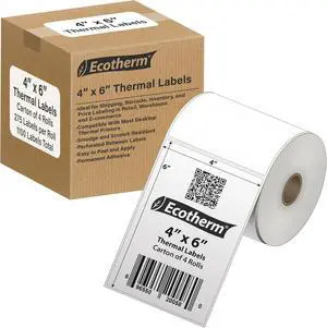 4" x 6" Thermal Labels | 4 Rolls | 1100 Labels | fits Zebra, Munbyn, Rollo, Godex, Arkscan, iDPRT, Offnova Thermal Label Printers and More | Blank White Adhesive Stickers by Ecotherm 4" x 6" Thermal Labels | 4 Rolls | 1100 Labels | fits Zebra, Munbyn, Rollo, Godex, Arkscan, iDPRT, Offnova Thermal Label Printers and More | Blank White Adhesive Stickers by Ecotherm