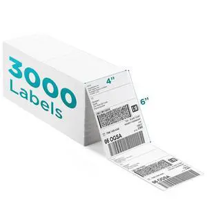 Shop4Mailers 4x6 Fanfold Direct Thermal White Adhesive Perforated Blank Address Shipping Labels for Packages, Compatible with Zebra & Rollo Printer (3000 Labels) Shop4Mailers 4x6 Fanfold Direct Thermal White Adhesive Perforated Blank Address Shipping Labels for Packages, Compatible with Zebra & Rollo Printer (3000 Labels)