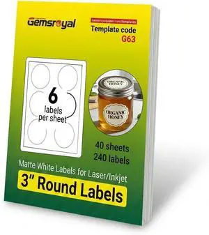 3" Round Labels Printable, Matte White Circle Stickers for Inkjet & Laser Printer, Permanent Adhesive Blank Sticker Paper, 40 Sheets, 240 Labels, for Product Merchandising, Favors and Crafts 3" Round Labels Printable, Matte White Circle Stickers for Inkjet & Laser Printer, Permanent Adhesive Blank Sticker Paper, 40 Sheets, 240 Labels, for Product Merchandising, Favors and Crafts