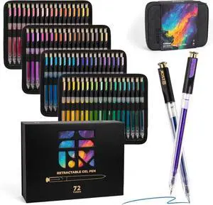 Retractable Glitter Gel Pens,72 Colors Large Capacity Multicolor Glitter Metallic Gel Ink Pens, 1 mm Fine Point Smooth Writing Color Pens for Adult Coloring Book Note Taking Aesthetic Art Supplies Retractable Glitter Gel Pens,72 Colors Large Capacity Multicolor Glitter Metallic Gel Ink Pens, 1 mm Fine Point Smooth Writing Color Pens for Adult Coloring Book Note Taking Aesthetic Art Supplies