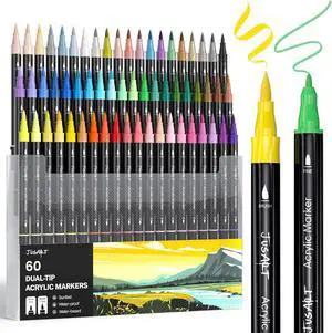 JusArt 60 Colors Dual Tip Acrylic Paint Pens Markers, Brush and Fine Tip, Premium Paint Pens for Wood, Canvas, Egg, Stone, Fabric, Rocks, Metal, Glass, Ceramic, DIY Crafts Making Art Supplies Gifts JusArt 60 Colors Dual Tip Acrylic Paint Pens Markers, Brush and Fine Tip, Premium Paint Pens for Wood, Canvas, Egg, Stone, Fabric, Rocks, Metal, Glass, Ceramic, DIY Crafts Making Art Supplies Gifts
