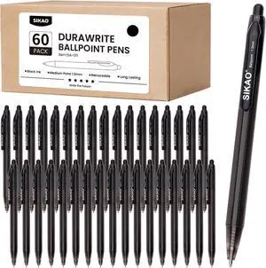 Black Pens Bulk, 60 Pack Durawrite Retractable Ballpoint Pens Black Ink 1.0mm, Click Pens No Bleed No Skip Smooth & Vivid Writing for Teachers, Students, Restaurant Servers, School & Office Supplies Black Pens Bulk, 60 Pack Durawrite Retractable Ballpoint Pens Black Ink 1.0mm, Click Pens No Bleed No Skip Smooth & Vivid Writing for Teachers, Students, Restaurant Servers, School & Office Supplies
