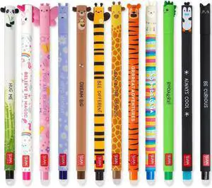 LEGAMI Set of 12 Erasable Gel Pens with Thermosensitive Eraser Ink, Assorted Ink Colours and Barrel Designs, 0.7mm Tip, Animal LEGAMI Set of 12 Erasable Gel Pens with Thermosensitive Eraser Ink, Assorted Ink Colours and Barrel Designs, 0.7mm Tip, Animal