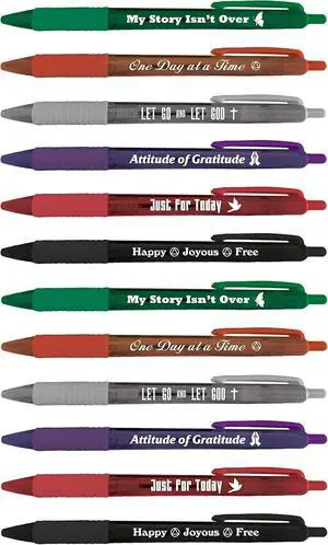 Greeting Pen Translucent 12 Pen Set with Recovery Quotes, 6 Designs 46011 Colorful Pens Great for Recovery Group Giveaways Greeting Pen Translucent 12 Pen Set with Recovery Quotes, 6 Designs 46011 Colorful Pens Great for Recovery Group Giveaways