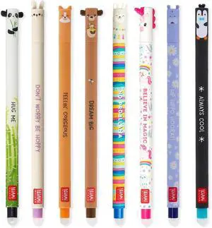 LEGAMI - Set of 8 Erasable Gel Pens with Thermosensitive Erase Ink, Range of ink colours & barrel designs, 0.7mm Tip, Panda, Bunny, Corgi, Teddy, Llama, Unicorn, Hippo, Penguin Designs LEGAMI - Set of 8 Erasable Gel Pens with Thermosensitive Erase Ink, Range of ink colours & barrel designs, 0.7mm Tip, Panda, Bunny, Corgi, Teddy, Llama, Unicorn, Hippo, Penguin Designs