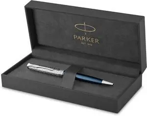 PARKER Sonnet Ballpoint Pen | Premium Metal and Blue Satin Finish with Chrome Trim | Medium Point with Black Ink Refill | Gift Box PARKER Sonnet Ballpoint Pen | Premium Metal and Blue Satin Finish with Chrome Trim | Medium Point with Black Ink Refill | Gift Box
