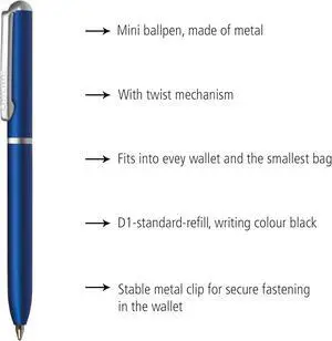 ONLINE Mini Twist Ballpoint Pen Blue with Metal Clip Standard Pen Refill Small pens for The Purse 8 cm Length, fits into Wallets & Small Bags biro with Black Writing Color ONLINE Mini Twist Ballpoint Pen Blue with Metal Clip Standard Pen Refill Small pens for The Purse 8 cm Length, fits into Wallets & Small Bags biro with Black Writing Color