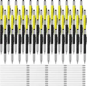 Chinco 48 Pcs Multi Tool 6 in 1 Ballpoint Pen for Men Dad Gifts for Father Multi Function Screwdriver Touch Screen Pen with Ruler Level Gauge Present and 48 Pcs Black Ink Refills(Yellow, Black) Chinco 48 Pcs Multi Tool 6 in 1 Ballpoint Pen for Men Dad Gifts for Father Multi Function Screwdriver Touch Screen Pen with Ruler Level Gauge Present and 48 Pcs Black Ink Refills(Yellow, Black)