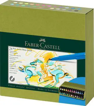 Faber-Castell Art & Graphic Pitt Artist Pen Brush India Ink Pen, Multicoloured, Studio Box Of 24, For Art, Craft, Drawing, Sketching, Home, School, University, Colouring Faber-Castell Art & Graphic Pitt Artist Pen Brush India Ink Pen, Multicoloured, Studio Box Of 24, For Art, Craft, Drawing, Sketching, Home, School, University, Colouring