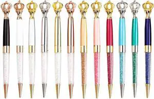 12 Pack Fancy Crown Pens, Assorted Colors Metal Ballpoint with Hollow Crushed Diamond Top, Bling Desk Decor, Black Ink for Wedding Guest Book, Bridal Shower Favors 12 Pack Fancy Crown Pens, Assorted Colors Metal Ballpoint with Hollow Crushed Diamond Top, Bling Desk Decor, Black Ink for Wedding Guest Book, Bridal Shower Favors