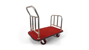 Heavy Duty Hotel Luggage Cart with Wheels, 41" x 25" Red Carpet Platform, Silver Stainless Steel Dual Handles, Commercial Bellman Luggage Trolley with Protective Bumper for Hotels & Resorts Heavy Duty Hotel Luggage Cart with Wheels, 41" x 25" Red Carpet Platform, Silver Stainless Steel Dual Handles, Commercial Bellman Luggage Trolley with Protective Bumper for Hotels & Resorts