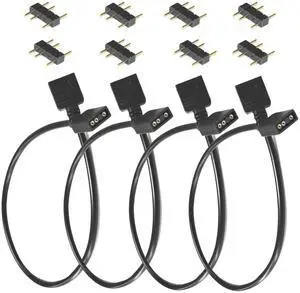 ARGB Extension Cable 4PCS Set, 5V 3-Pin Addressable RGB Female to Female Cable for PC Fans, LED Lights ARGB Extension Cable 4PCS Set, 5V 3-Pin Addressable RGB Female to Female Cable for PC Fans, LED Lights