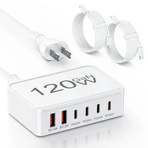 USB C Charger Block,120W GaN 6 Port Type C Fast Charging Station Hub,5FT Cord USB C Wall Charger Adapter Plug for iPad, iPhone 17, 16, 15, 14, 13, 12 Pro Max, Pixel, Galaxy and More USB C Charger Block,120W GaN 6 Port Type C Fast Charging Station Hub,5FT Cord USB C Wall Charger Adapter Plug for iPad, iPhone 17, 16, 15, 14, 13, 12 Pro Max, Pixel, Galaxy and More