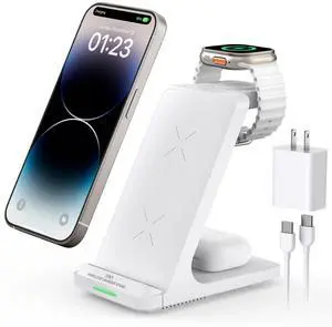 Wireless Charging Station, 3 in 1 Fast Wireless Charger Stand for Multiple Devices Apple Watch Ultra Series 11 10 9 8 7 6 SE 5 4 3 2, iPhone 17 16 15 14 13 12 11 Pro Max/Plus/Air/X/XS/XR/SE, Airpods Wireless Charging Station, 3 in 1 Fast Wireless Charger Stand for Multiple Devices Apple Watch Ultra Series 11 10 9 8 7 6 SE 5 4 3 2, iPhone 17 16 15 14 13 12 11 Pro Max/Plus/Air/X/XS/XR/SE, Airpods