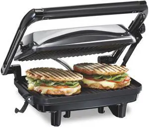 Panini Press Sandwich Maker & Electric Indoor Grill with Locking Lid, Opens Wide to Fit Any Thickness for Quesadillas, Burgers & More, Nonstick 8" x 10" Grids, Chrome (25460MNA) Panini Press Sandwich Maker & Electric Indoor Grill with Locking Lid, Opens Wide to Fit Any Thickness for Quesadillas, Burgers & More, Nonstick 8" x 10" Grids, Chrome (25460MNA)