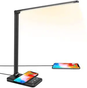 LED Desk Lamp with Wireless Charger, USB Charging Port, 10 Brightness, 5 Color Modes, Desk Lamps for Home Office, Dimmable Table Lamp Eye Caring Reading Light, Touch Control, Auto Timer, Black LED Desk Lamp with Wireless Charger, USB Charging Port, 10 Brightness, 5 Color Modes, Desk Lamps for Home Office, Dimmable Table Lamp Eye Caring Reading Light, Touch Control, Auto Timer, Black