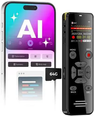 AI Digital Voice Recorder with Playback: AI Transcribe & Summarize Voice Activated Recorder with OTG - Portable Tape Recorder for Meeting & Lectures AI Digital Voice Recorder with Playback: AI Transcribe & Summarize Voice Activated Recorder with OTG - Portable Tape Recorder for Meeting & Lectures