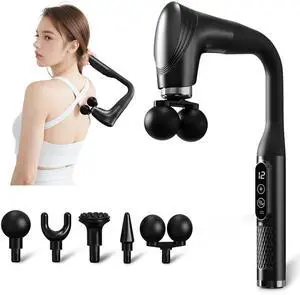 Double-Headed Elbow Massage Gun, Percussion Muscle Massager, Suitable For Sore Muscles In The Back, Shoulders, Waist And Legs, Detachable Extended Handle, 12-Speed Adjustable, 5 Heads Are Replaceable Double-Headed Elbow Massage Gun, Percussion Muscle Massager, Suitable For Sore Muscles In The Back, Shoulders, Waist And Legs, Detachable Extended Handle, 12-Speed Adjustable, 5 Heads Are Replaceable
