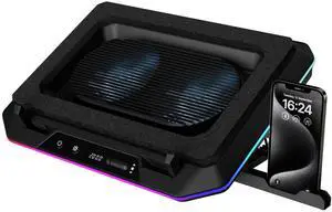 Black Laptop Cooling Pad for Gaming Laptops up to 19, Dual 135mm Fans, RGB Lighting, 7 Adjustable Heights, USB-A & USB-C Ports, Phone Stand, Aether P1 Black Laptop Cooling Pad for Gaming Laptops up to 19, Dual 135mm Fans, RGB Lighting, 7 Adjustable Heights, USB-A & USB-C Ports, Phone Stand, Aether P1