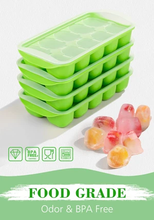 Ice Cube Tray with Lid and Bin, 4 Pack Ice Bucket Kits for RV | Stackable Silicone Ice Trays for Freezer, Easy Pop Out, BPA Free for Cocktail, Coffee, Soup, Food, Kitchen Ice Cube Tray with Lid and Bin, 4 Pack Ice Bucket Kits for RV | Stackable Silicone Ice Trays for Freezer, Easy Pop Out, BPA Free for Cocktail, Coffee, Soup, Food, Kitchen