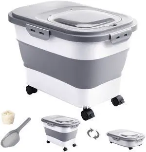 20-30 Lbs Rice Storage Container,Collapsible Food Storage Containers with Rolling Wheel Airtight Locking Lid,Flour Storage Container with Cup and Scoop,Suitable for Food,Rice,Pet Food,Flour 20-30 Lbs Rice Storage Container,Collapsible Food Storage Containers with Rolling Wheel Airtight Locking Lid,Flour Storage Container with Cup and Scoop,Suitable for Food,Rice,Pet Food,Flour