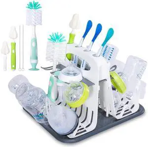 High Capacity Drying Rack with 5pcs Brushes, Deluxe Countertop Drying Rack, Universal Drying Station, Baby Bottle Drying Rack with Bottle Brushes, White High Capacity Drying Rack with 5pcs Brushes, Deluxe Countertop Drying Rack, Universal Drying Station, Baby Bottle Drying Rack with Bottle Brushes, White