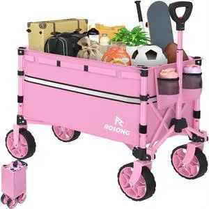 Collapsible Wagon Cart with Wheels Foldable - Folding Utility Heavy Duty Wagons Carts for Grocery Sports Garden Shopping Camping Wheelbarrows (Pink, 120L) Collapsible Wagon Cart with Wheels Foldable - Folding Utility Heavy Duty Wagons Carts for Grocery Sports Garden Shopping Camping Wheelbarrows (Pink, 120L)