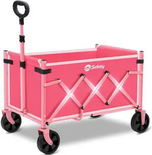Wagon Cart with Wheels with 220LBS Capacity,Heavy Duty Wagon Carts Foldable,Lightweight Utility Portable Cart for Grocery, Shopping, Garden, Camping. Pink Wagon Cart with Wheels with 220LBS Capacity,Heavy Duty Wagon Carts Foldable,Lightweight Utility Portable Cart for Grocery, Shopping, Garden, Camping. Pink