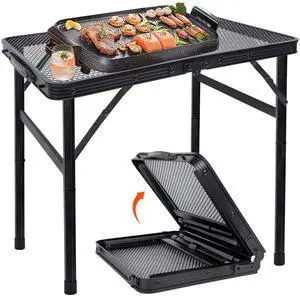Small Folding Table, Camping Table with Mesh Desktop, Portable Picnic Table with Carry Handle, Height Adjustable Portable Grill Table for Outside Inside Use Small Folding Table, Camping Table with Mesh Desktop, Portable Picnic Table with Carry Handle, Height Adjustable Portable Grill Table for Outside Inside Use