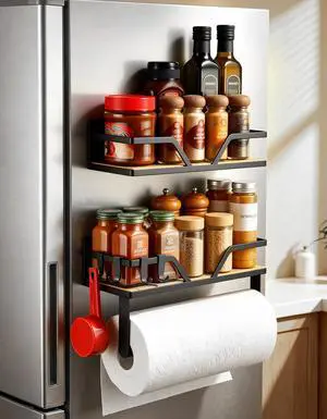 Magnetic Paper Towel Holder with Shelf - 2 Pack Wall Mount or Magnet Spice Rack for Kitchen Refrigerator RV Magnetic Paper Towel Holder with Shelf - 2 Pack Wall Mount or Magnet Spice Rack for Kitchen Refrigerator RV